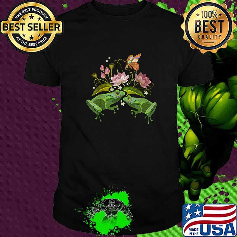 Cottagecore embroidery frogs butterfly and lotus flowers T-Shirt
