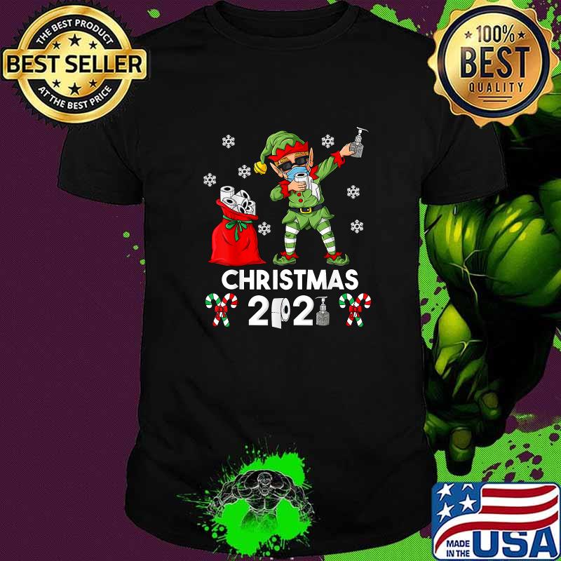 Dabbing Elf Christmas 2021 Xmas Mask Covid 19 T-Shirt
