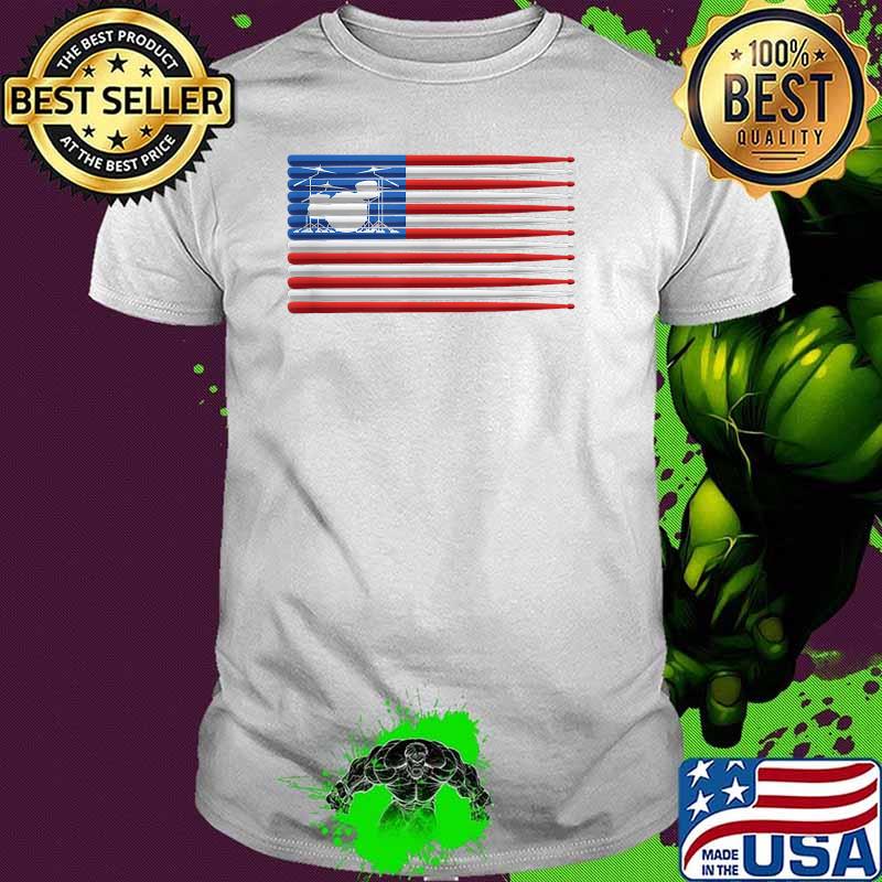 Drum Kit with Drumsticks American Flag T-Shirt