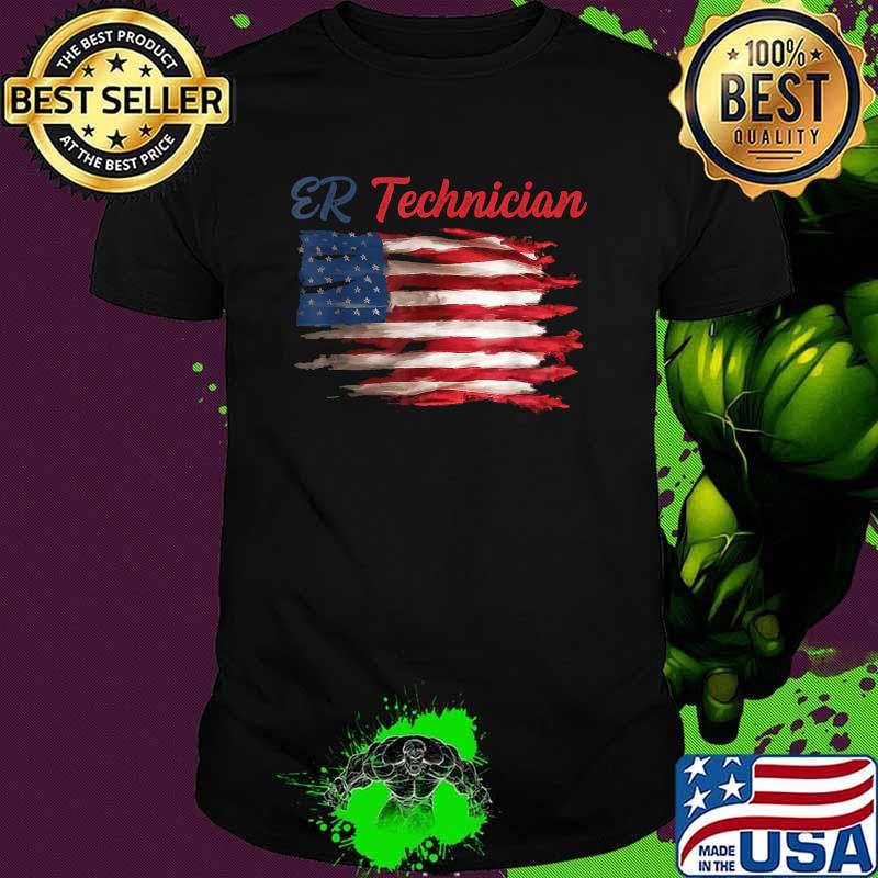ER Technician Emergency American Flag T-Shirt