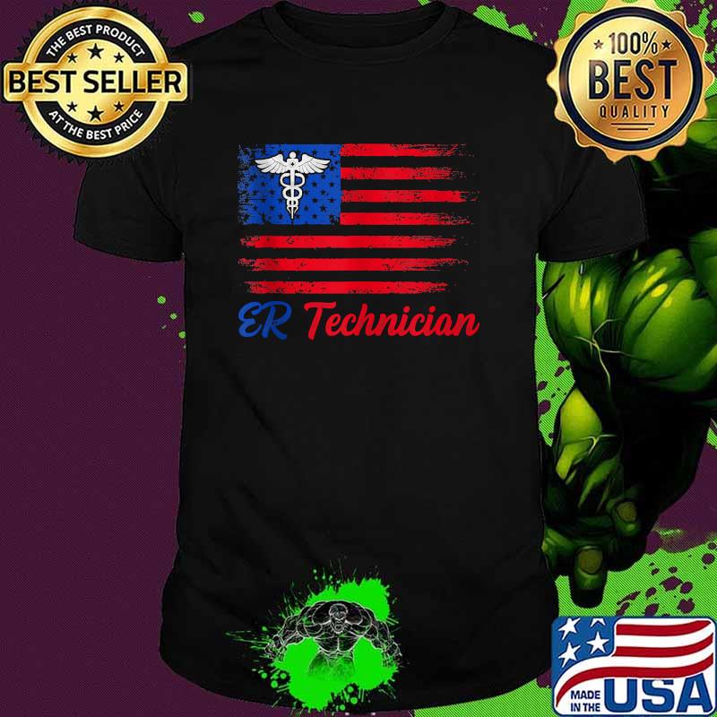 ER Technician Emergency Room Logo emt Usa Flag T-Shirt