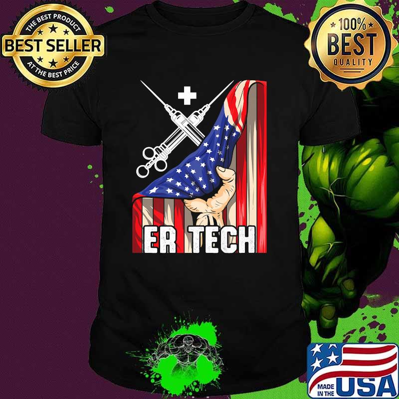 ER Technician Emergency Room Tech Hand Usa Flag T-Shirt