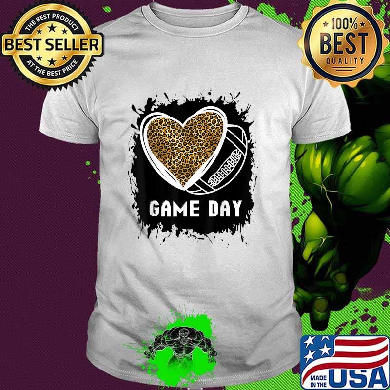 Game Day With Leopard Heart Football Lovers Mom Bleached T-Shirt