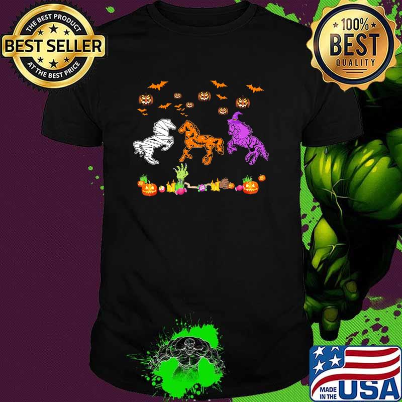 Horse pumpkin witch halloween shirt