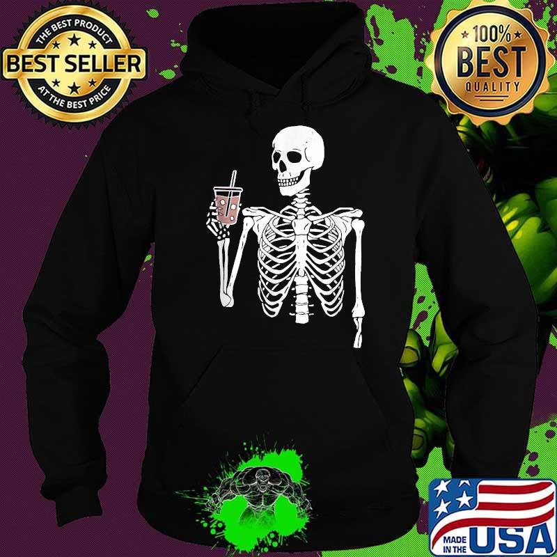 Iced Coffee Skeleton Drinking Halloween Skull T-Shirt Hoodie Iced Coffee Skeleton Drinking Halloween Skull T-Shirt Hoodie