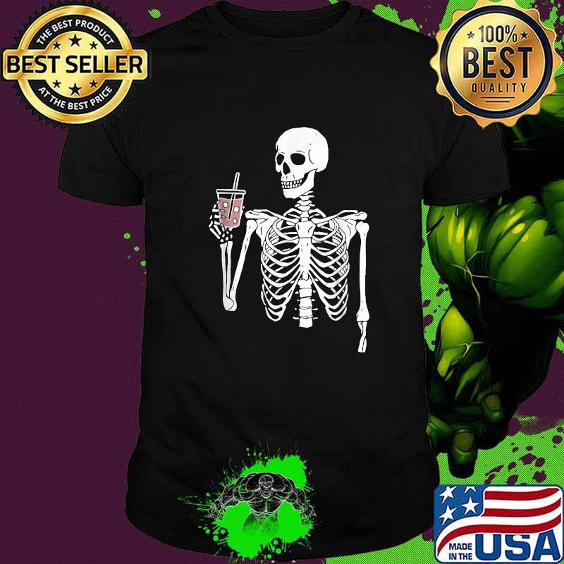 Iced Coffee Skeleton Drinking Halloween Skull T-Shirt
