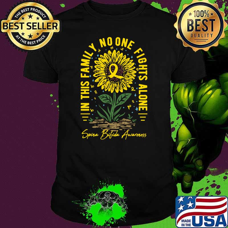 In This Family No One Fight Alone Spina Bifida Awareness Sunflower T-Shirt