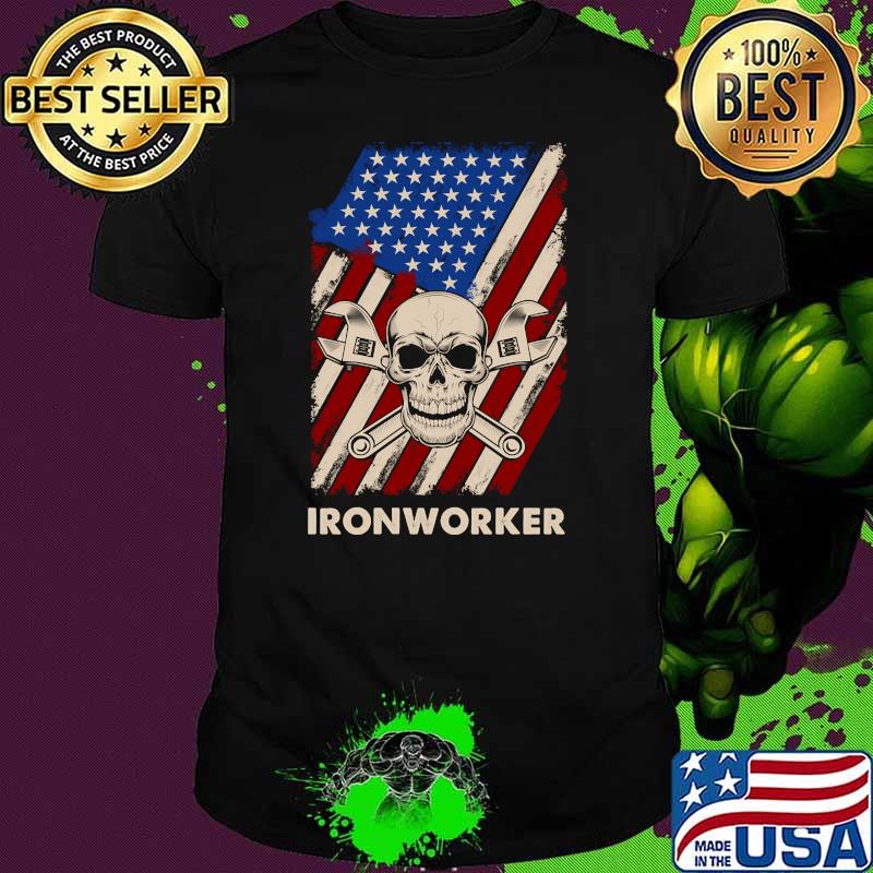 Ironworker Usa Flag Skull Crossed Wrenches T-Shirt Ironworker Usa Flag Skull Crossed Wrenches T-Shirt