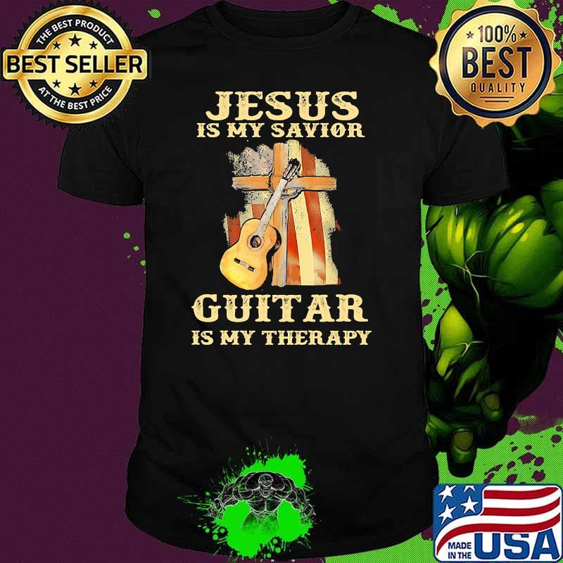 Jesus is my savior guitar is my therapy usa flag shirt