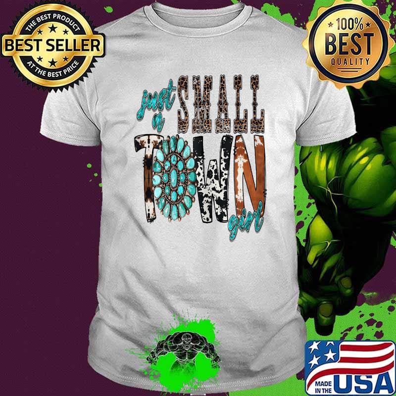 Just Small Town Girl Lepoard Cow Turqoise T-Shirt