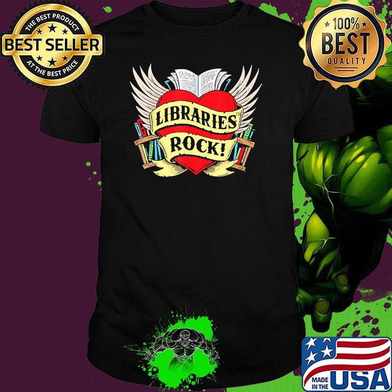 Library rock books heart shirt