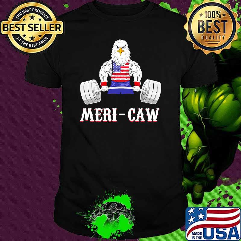 Meri caw eagle weight lifting usa flag shirt
