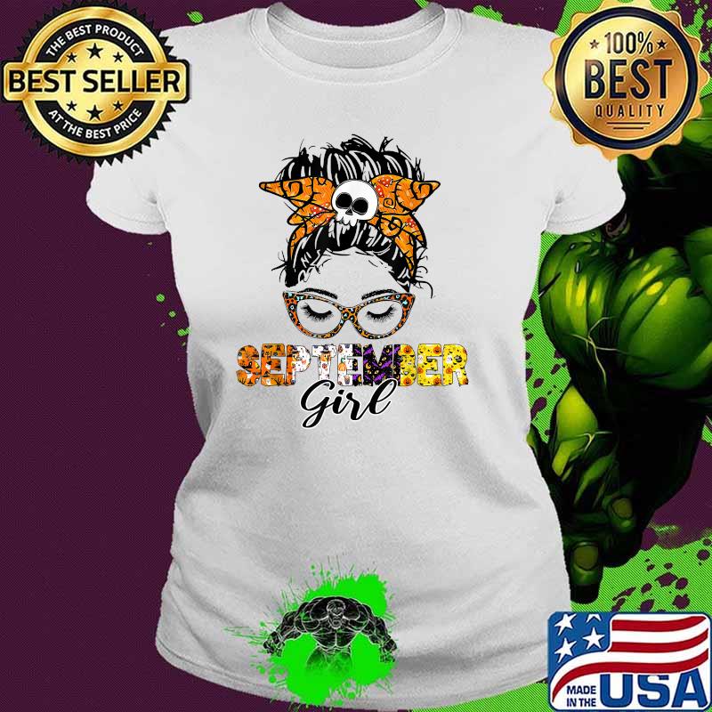 September Girl Wink Eyes Halloween Skull Pumpkin T-Shirt Ladies tee September Girl Wink Eyes Halloween Skull Pumpkin T-Shirt Ladies tee