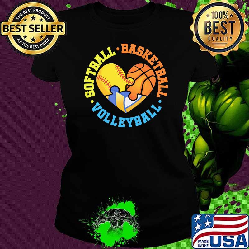 Softball Basketball Volleyball Heart Ladies tee Softball Basketball Volleyball Heart Ladies tee