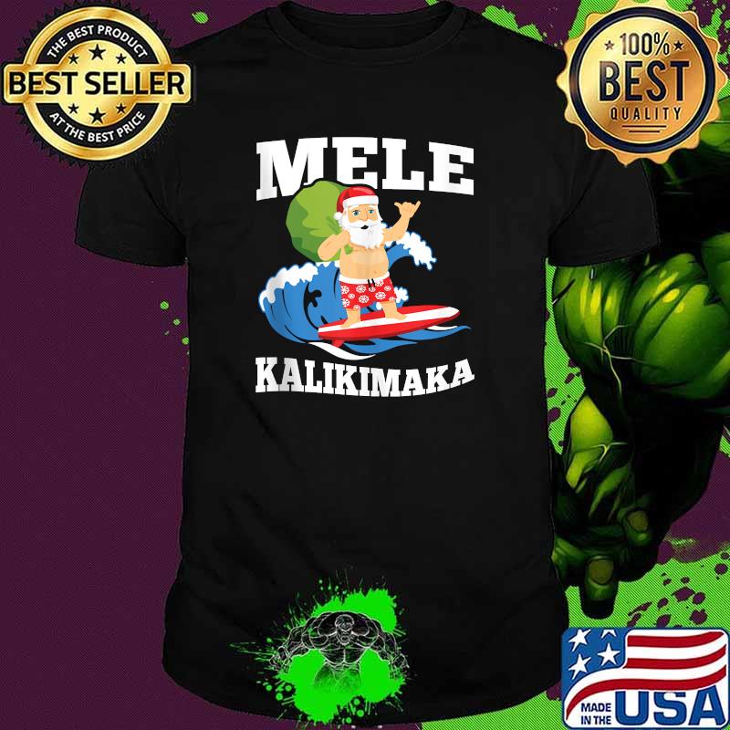 Surfing Santa Mele Kalikimaka Hawaiian Christmas Design T-Shirt