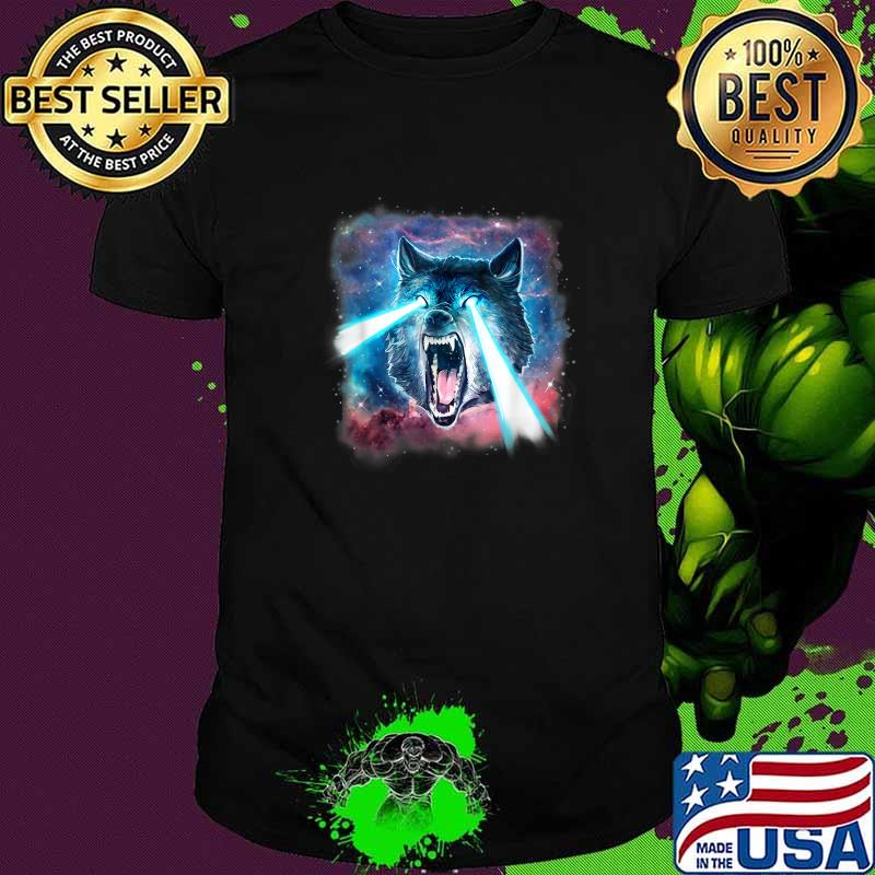 Wolf Shooting Laser Beam Eyes in Outer Space T-Shirt