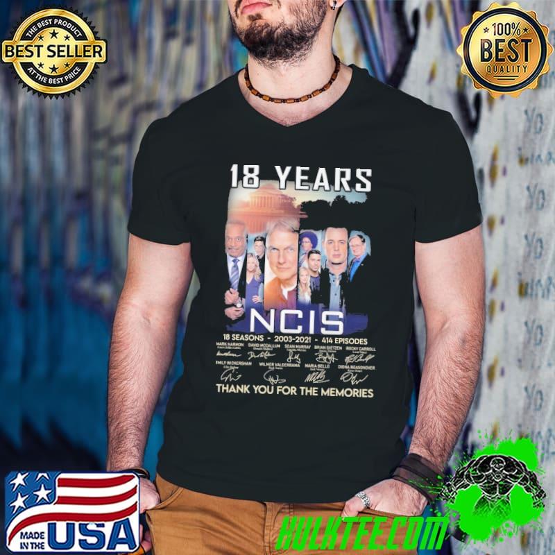 18 years NCIS 18 seasons 2003 2021 414 episodes thank you for the memories signatures s Guys V Neck 18 years NCIS 18 seasons 2003 2021 414 episodes thank you for the memories signatures s Guys V Neck