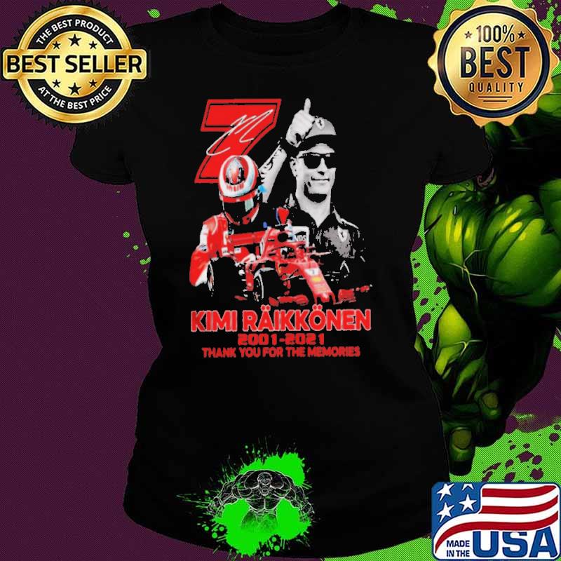 7 Kimi Raikkonen 2001 2021 thank You for the memories signature s Ladies tee 7 Kimi Raikkonen 2001 2021 thank You for the memories signature s Ladies tee