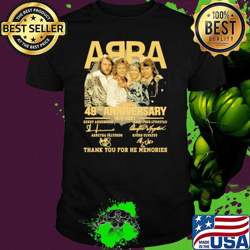 Abba 49th anniversary 1972 2021 thank you for the memories signatures shirt