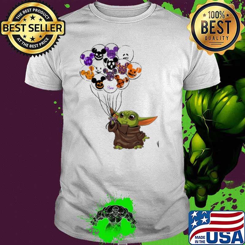 Baby Yoda Star Wars Hand Holding Balloon Mickey Mouse Shirt