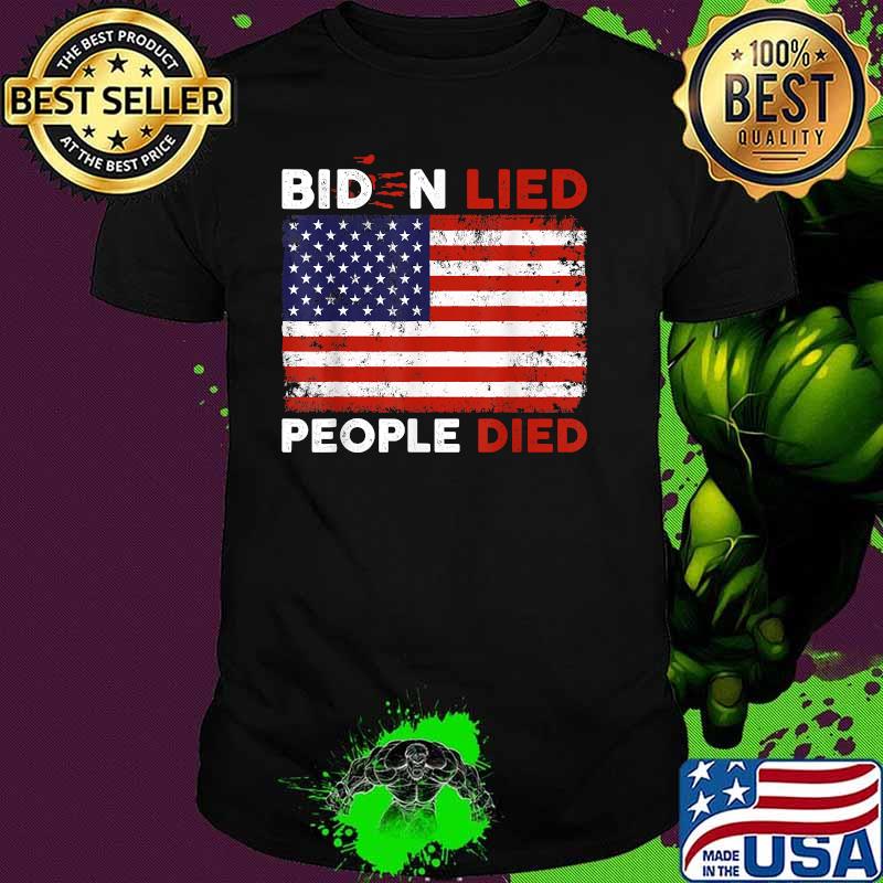 Biden Lied People Died USA Flag Vintage Bloody HandPrint T-Shirt