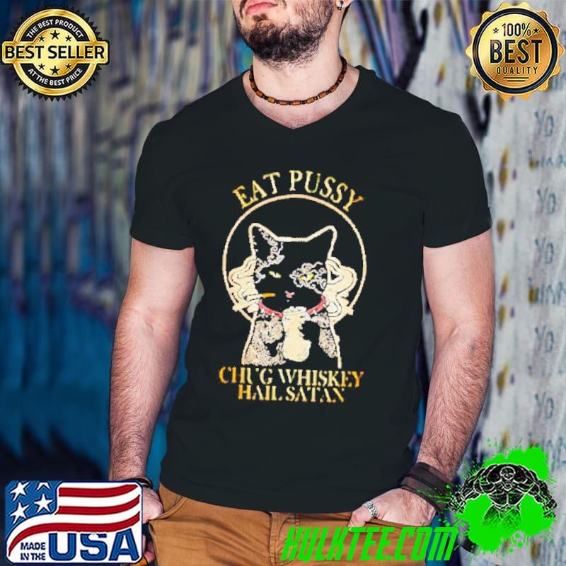 Black cat tattoos eat pussy Chug whiskey hail Satan s Guys V Neck Black cat tattoos eat pussy Chug whiskey hail Satan s Guys V Neck