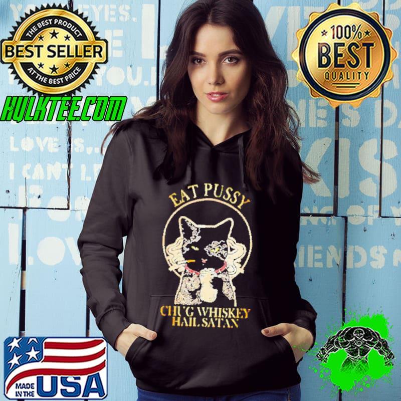 Black cat tattoos eat pussy Chug whiskey hail Satan shirt