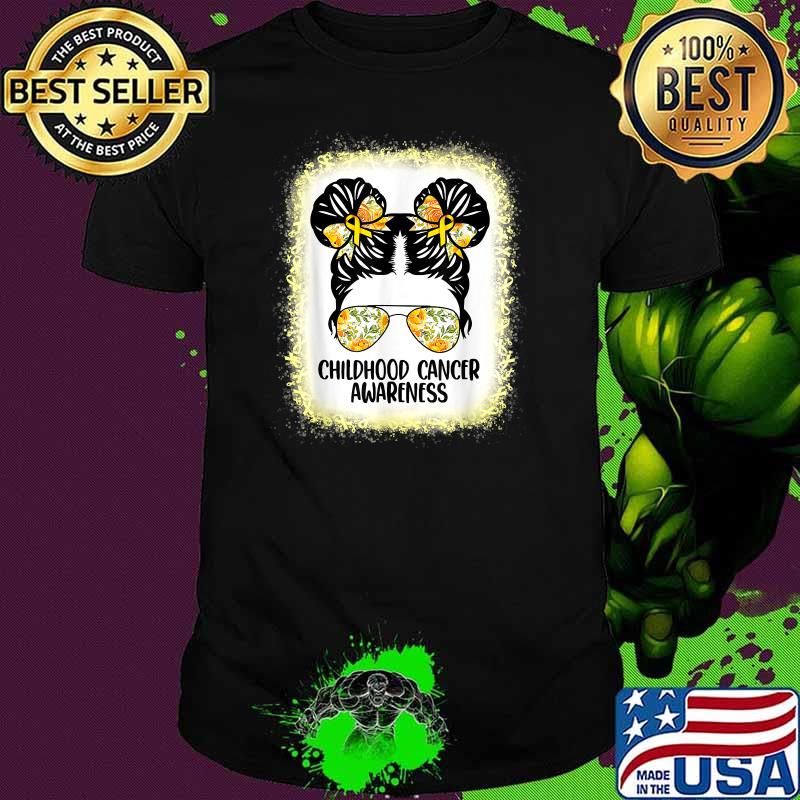 Childhood Cancer Awareness Messy Bun Gold Ribbon T-Shirt