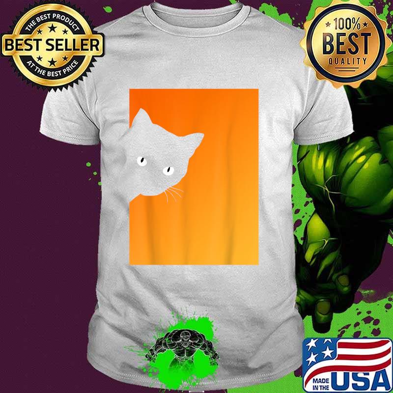 Curious Cat Face On Orange For Cat Lovers Halloween T-Shirt Curious Cat Face On Orange For Cat Lovers Halloween T-Shirt