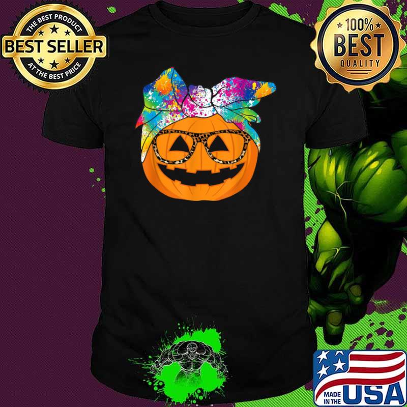 Cute Pumpkin Leopard Tie Dye Glasses Halloween Holiday Girls Shirt