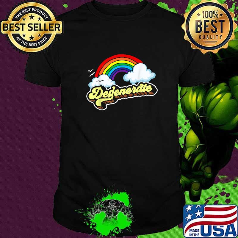 Degenerate! Sarcastic Retro 80s Vintage Rainbow Design T-Shirt