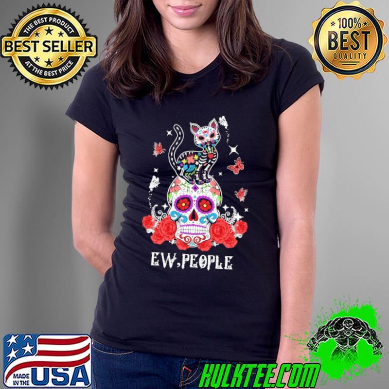 EW People Cat Skull Roses s Ladies Tee EW People Cat Skull Roses s Ladies Tee