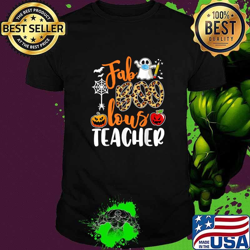 Fab Boo Lous Teacher Boo Ghost Halloween Horror Leopard T-Shirt