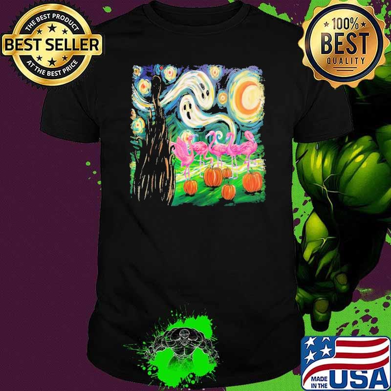 Flamingo In Halloween Night Sky Shirt