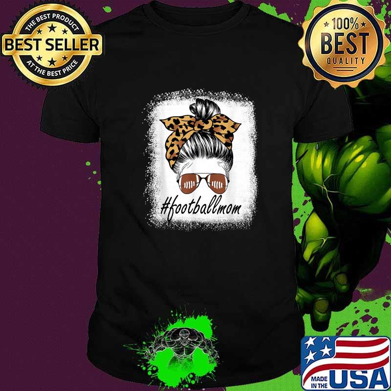 Football mom Messy Bun Leopard T-Shirt