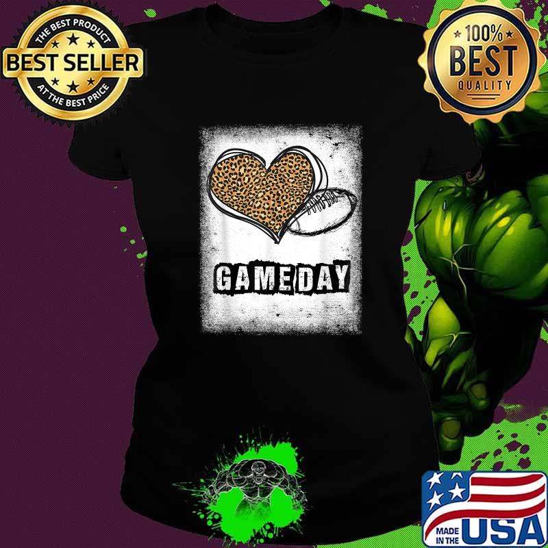 Game Day Leopard Heart Football Lovers Mom Bleached T-Shirt Ladies tee Game Day Leopard Heart Football Lovers Mom Bleached T-Shirt Ladies tee