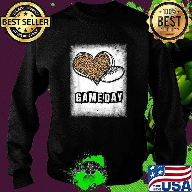 Game Day Leopard Heart Football Lovers Mom Bleached T-Shirt Sweater Game Day Leopard Heart Football Lovers Mom Bleached T-Shirt Sweater