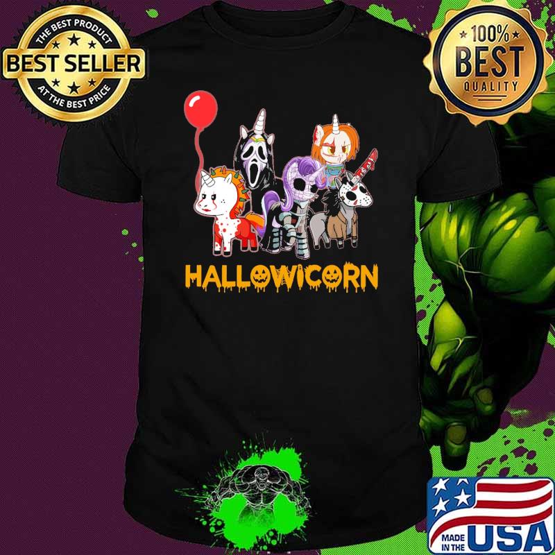 Hallowicorn halloween unicorn mask face horror shirt