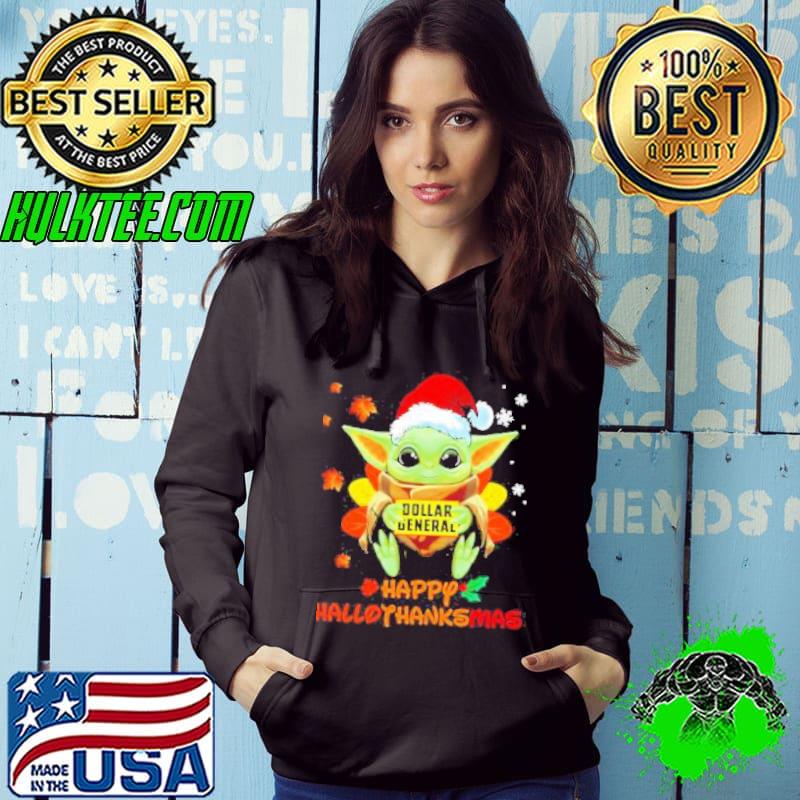 Happy Hallothanksmas Baby Yoda Santa Hat Hug Dollar General Shirt