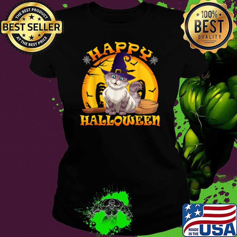 Happy Halloween Cat Blood Moon Shirt Ladies tee Happy Halloween Cat Blood Moon Shirt Ladies tee