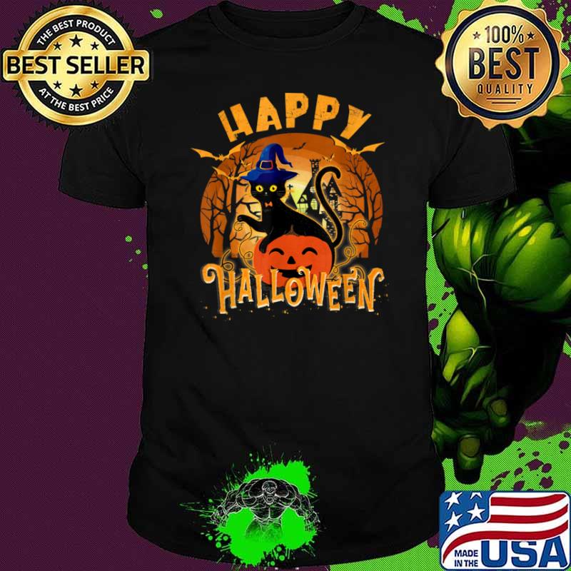 Happy Halloween Cat Witch pumpkin Shirt
