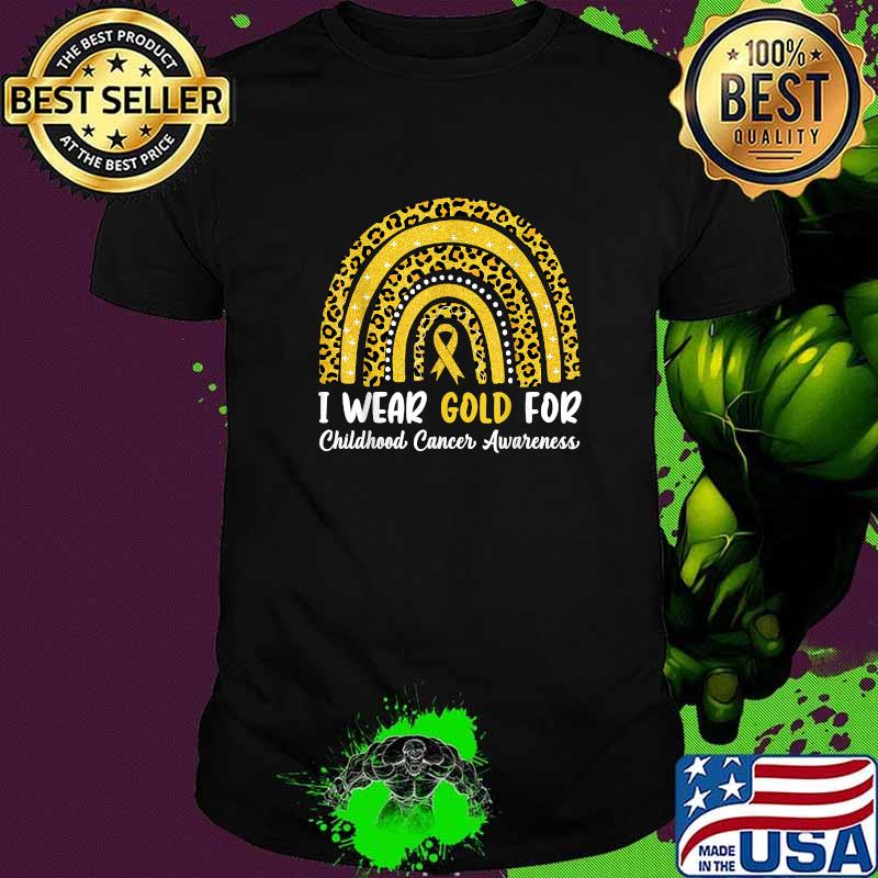 I Wear Gold For Childhood Cancer Awareness Rainbow Leopard T-Shirt