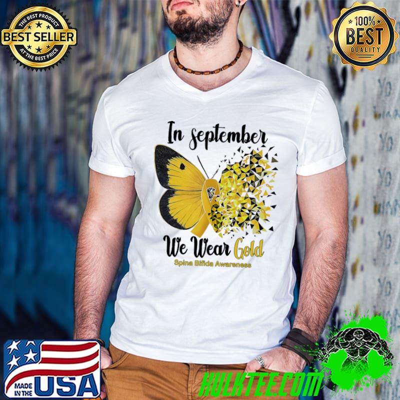 In September We Wear Gold Spina Bifida Awareness Butterflies Shirt Guys V Neck In September We Wear Gold Spina Bifida Awareness Butterflies Shirt Guys V Neck