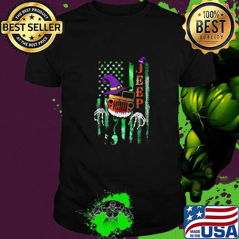 Jeep Skeleton Witch American Flag Happy Halloween T-Shirt Jeep Skeleton Witch American Flag Happy Halloween T-Shirt