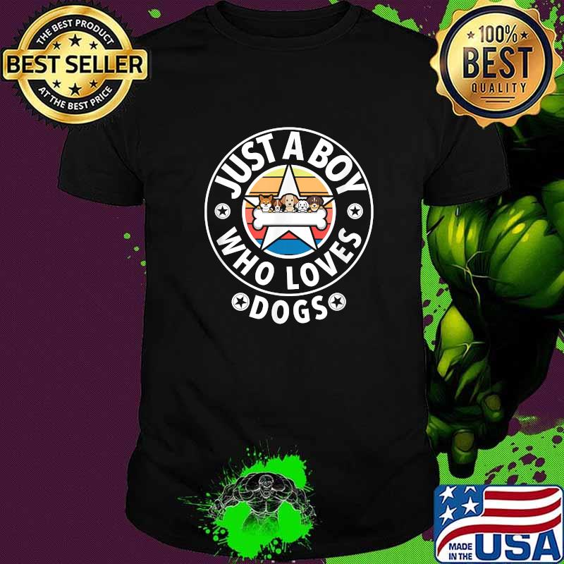 Just A Boy Who Loves Dogs Dog Puppy Retro T-Shirt