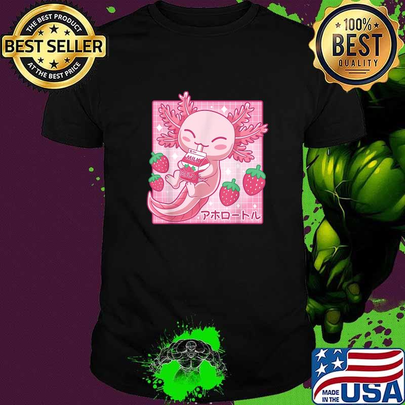Kawaii Axolotl Strawberry Milk Shake Carton Japanese Anime T-Shirt