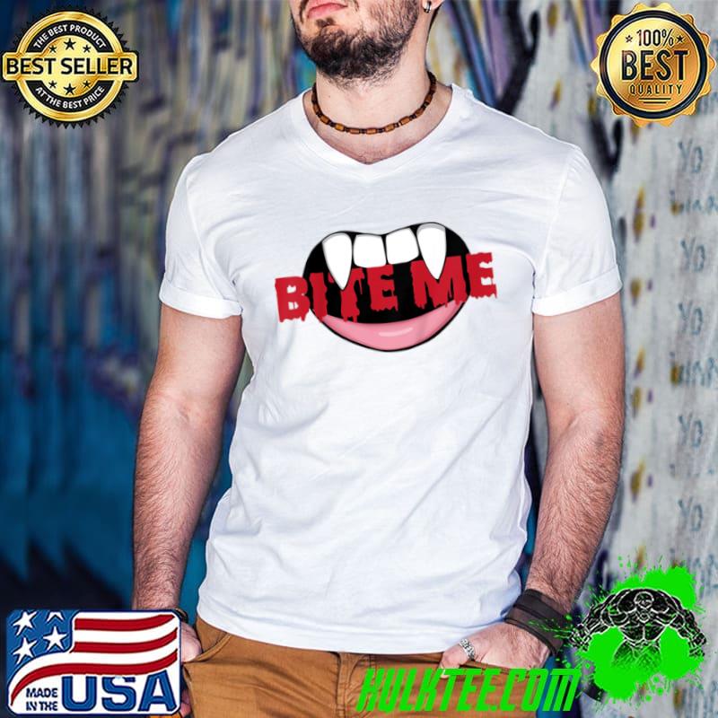 Kids Bite Me Vampire Fang Halloween hirt Guys V Neck Kids Bite Me Vampire Fang Halloween hirt Guys V Neck