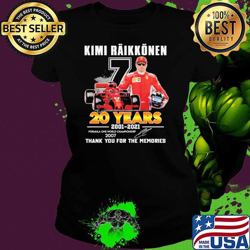 Kimi raikkonen 20 years 2001 2021 thank you for the memories signature s Ladies tee Kimi raikkonen 20 years 2001 2021 thank you for the memories signature s Ladies tee