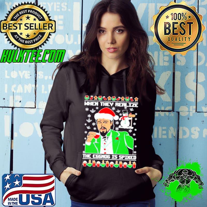 Leonardo drink wine when they realize Christmas shirt