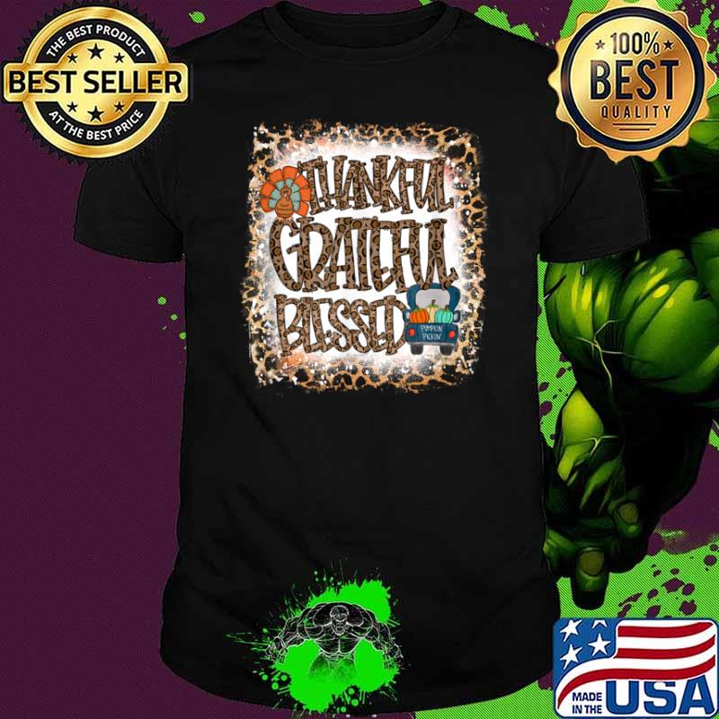Leopard Thankful Grateful Blessed Turkey Autumn Thanksgiving Shirt